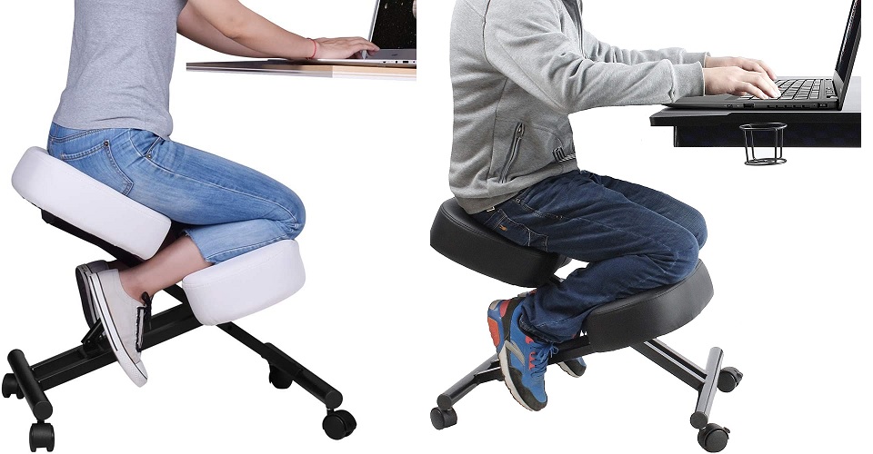 Great Choice Products Adjustable Stool Memory Foam Angled Seat Mobile  Ergonomic Kneeling Chair Black